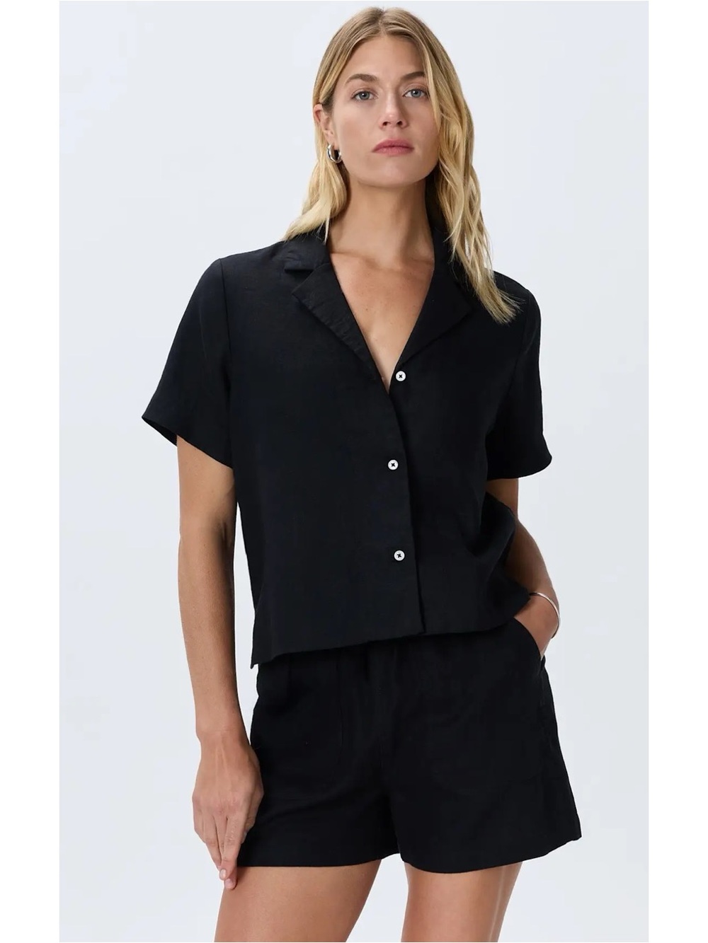 Quince Black Short-Sleeve Button-Down Shirt